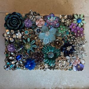 Handmade Floral Embellished Box with Multicolor Accents